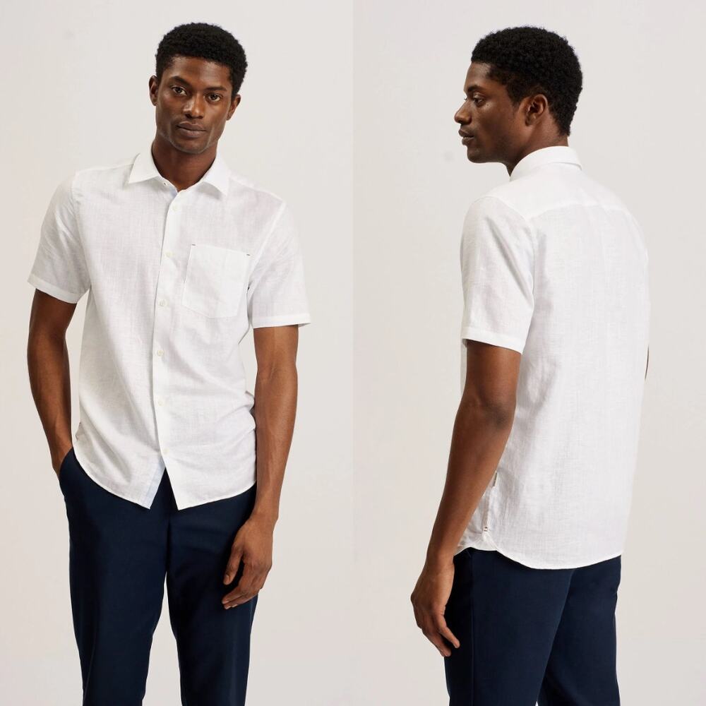 Ted Baker London Palomas White Linen Cotton Shirt Men’s Size 6 US XXL Resort